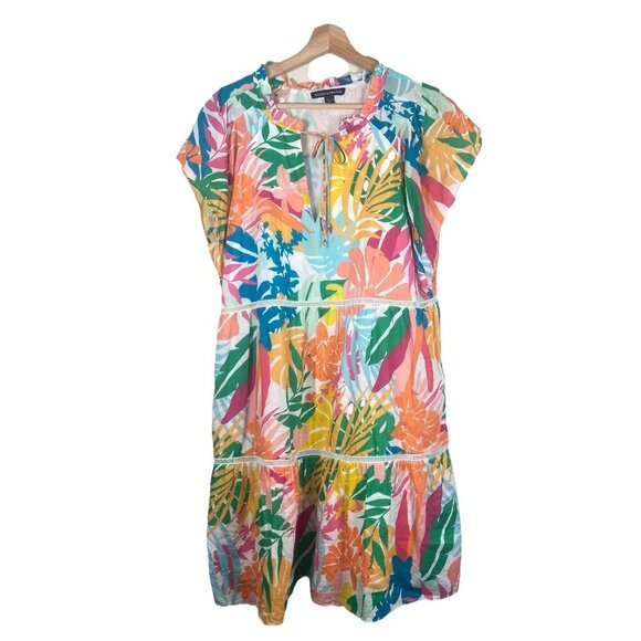 Boston Proper Abstract Forest Tiered Shift Dress Size M Resort Tropical Vacation - Picture 2 of 10